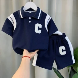Siwt Dillad Plant Set Byrion Crys Polo Haf i Fechgyn 2023 Pants Crys Llewys Byr Babanod Newydd Set Dau ddarn