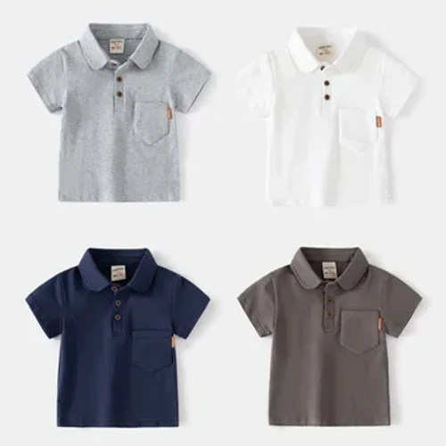 Sommer Baby Gutter T-skjorte Kortermede poloskjorter for gutter Barn Ensfarget T-skjorte Baby Topp Gutteklær Korea stil Klær 1-7T