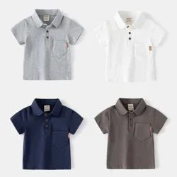Sommer Baby Gutter T-skjorte Kortermede poloskjorter for gutter Barn Ensfarget T-skjorte Baby Topp Gutteklær Korea stil Klær 1-7T