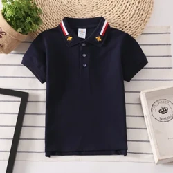 Bé Trai Mùa Hè Áo Cotton Thoáng Khí Quần Áo Trẻ Em Trẻ Em Cổ Bẻ Sọc Tee Bé Trai Áo Sơ Mi Tay Ngắn Cao Cấp