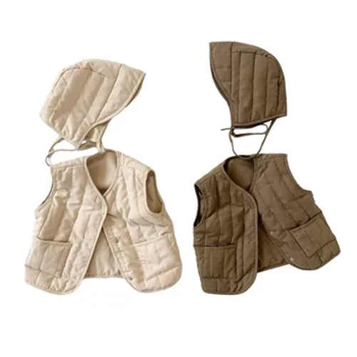 Musim Gugur Musim Dingin Rompi Bayi dengan Topi 2PCS Mantel Katun Hangat Fashion Korea Anak Rompi untuk Anak Perempuan Anak Laki-laki Jaket Pakaian Luar