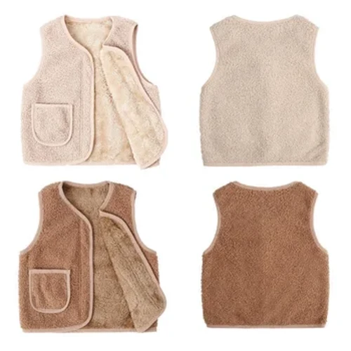 I-Vest Yezingane I-V-Neck Ijakhethi Elingenamikhono Ebusika I-Velvet Efudumele Yengane I-Waistcoat Izingubo Zangaphandle Izingubo Eziqinile Zezingane Zentombazane Yomfana