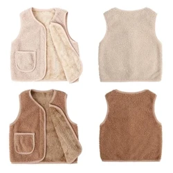 I-Vest Yezingane I-V-Neck Ijakhethi Elingenamikhono Ebusika I-Velvet Efudumele Yengane I-Waistcoat Izingubo Zangaphandle Izingubo Eziqinile Zezingane Zentombazane Yomfana