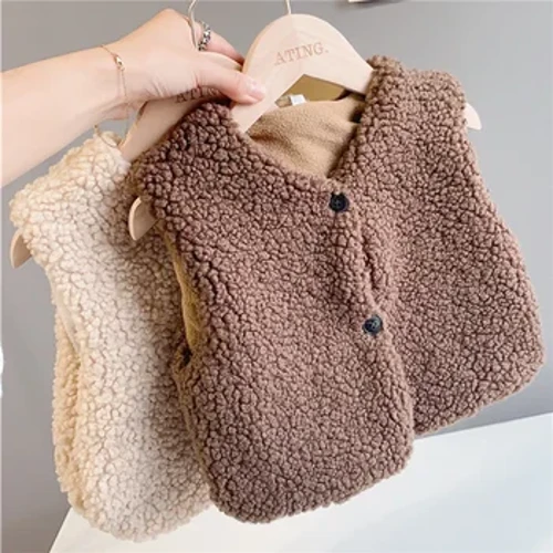 Rompi Anak Musim Gugur Musim Dingin Bayi Domba Wol Rompi Plus Beludru Rompi Anak Perempuan Anak Laki-laki Rompi Mewah Fashion V Neck Tebal Mantel Hangat