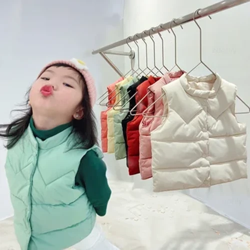 เด็กเกาหลีเสื้อกั๊กอุ่นฤดูหนาวหญิง Thicken เสื้อกั๊ก Outerwear เด็กวัยรุ่นผ้าฝ้ายสีทึบเสื้อแจ็คเก็ตสำหรับ 1-6Years