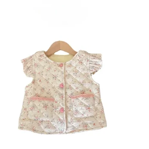 Baby Girls Kleeder 100% Koteng Ärmlos Vest Modesch Blummen Waistcoat mat Flying Ärmelen Verdickte Oberbekleedung & Coats
