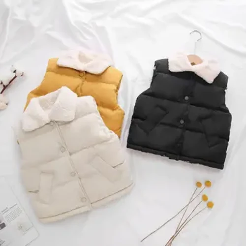 Dunväst i bomull för barn Fleecefodrad pojk- och flickytterplagg för bebis ytterkläder Väst Höst Vinter Lapel Cardigan Varm kappa