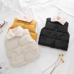 Dunväst i bomull för barn Fleecefodrad pojk- och flickytterplagg för bebis ytterkläder Väst Höst Vinter Lapel Cardigan Varm kappa
