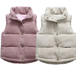 Anak-anak Musim Gugur Musim Dingin Rompi Hangat Gadis Kasual Warna Solid Jaket Laki-laki Sederhana Fashion Kerah Tebal Korduroi Rompi 3-8Yrs
