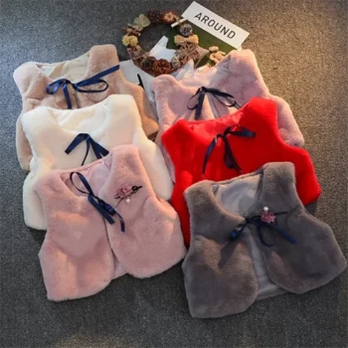 Fest Babi Plant 1-6Y Côt Ffwr Ffwr yr Hydref Gaeaf ar gyfer Plant Bach Merch denau Melfed Gwisgoedd Merched Waistcoat Meddal
