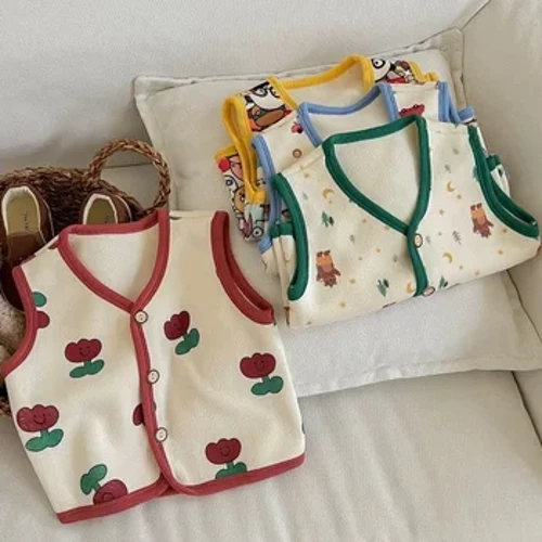 Musim Dingin Rompi Bayi Bulu Tanpa Lengan Jaket untuk Anak-anak Hangat Anak Laki-laki Anak Perempuan Jaket Kartun Bunga Lucu Balita Rompi Pakaian