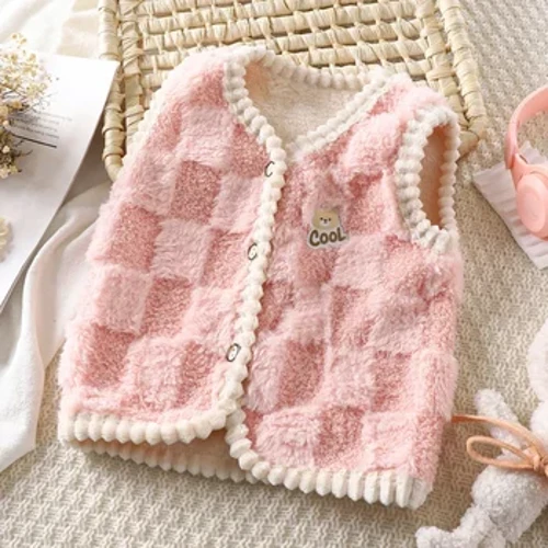 Flicka Pojke 2-8Y Barnväst Kofta Unisexvästar Västar Babyflanell Förtjockade hemkläder Småbarn Flicka Vinterkläder