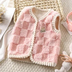Meedchen Jong 2-8Y Kanner Vest Cardigan Unisex Weste Waistcoats Baby Flanell Verdickte Heem Kleeder Kleeder fir Meedercher Wanter Kleeder