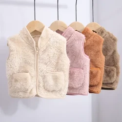 1-5Y Höst Vår Varm Bebis Barn Flickor Västar Plyschficka Ärmlösa Ytterkläder Västar Outfits