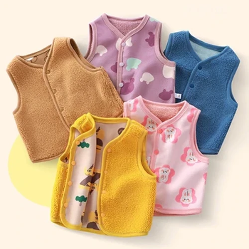 Hierscht Wanter Nei Duebelsäiteg Baby Kanner Veste Plüsch Verdickte Kanner Jongen Oberbekleedung Vest Cartoon Cute Girls Infant Waistcoats