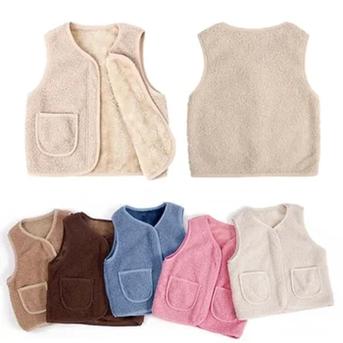 Hierscht Wanter Baby Lamm Woll Warm Waistcoat Meedercher Jongen Plüsch Vest Single Breasted Duebelschicht Kand Warm Moud Warm Mantel