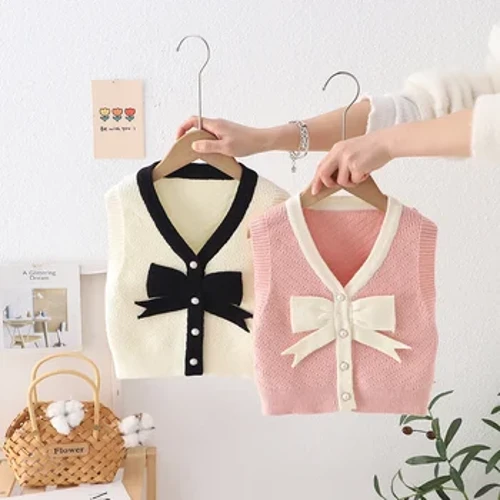 Izingane Zamantombazane Zihlanganise Ijezi I-Vest Yasentwasahlobo Izingubo Zasekwindla Zengane Ye-Cardigan I-Waistcoat Kakotini Izingubo Zokugoba Ezivamile Zezingane Eziphezulu 2-6Y