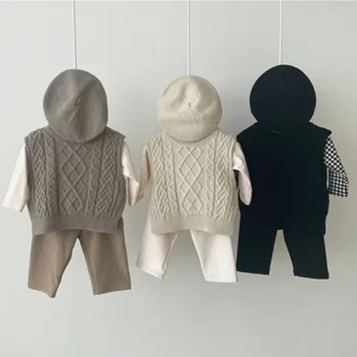 Baby Mädchen Strickwaren Ärmellose Pullover Herbst Jungen Baumwollweste Mantel Einfarbige Oberteile Strickweste Kleinkind Pullover Oberbekleidung 0-3 Jahre