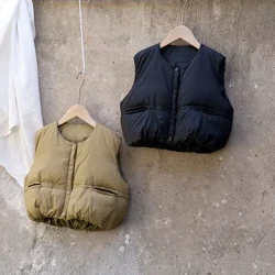 Mùa Đông 2023 Trẻ Em Áo Vest Quần Lót Trẻ Em Hàn Quốc Xuống Áo Vest Dày Áo Khoác Bé Trai Bé Gái Ngoài Trời Ấm Áo Vest 1-5Years