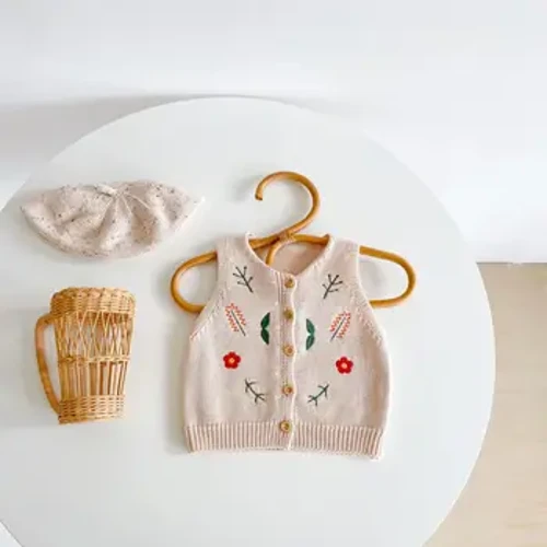 9663B Baby Clothes Newborn Knitted Vest Spring New 2022 Baby Girl Vest Coat Floral Embroidery Waistcoat ng Bata Mga Saput ng Sanggol