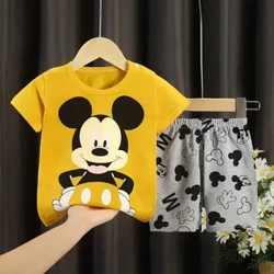 2 Buah/Set Mickey Bayi Musim Panas Pakaian Olahraga Anak-anak Setelan Lengan Pendek Anak Perempuan Anak Laki-laki T-shirt + Celana Pendek Pakaian Disney 1-4 Umur