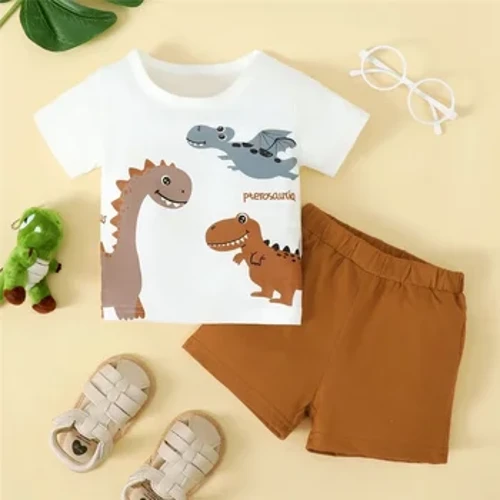 2 Mùa Hè Trẻ Sơ Sinh Bé Trai Bộ Quần Áo Nữ Tay Ngắn Hoạt Hình Khủng Long Đầu + Quần Short Thể Thao Thời Trang Đẹp Trai Mặc Cho Bé 0-3 Tuổi