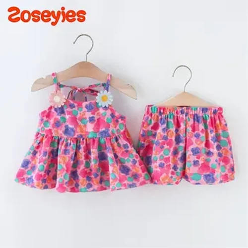 Bộ hai món mới mùa hè dành cho bé gái với quần short thường ngày có in hoa nơ chéo người yêu (Bé gái 0-3 tuổi)