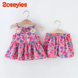 Bộ hai món mới mùa hè dành cho bé gái với quần short thường ngày có in hoa nơ chéo người yêu (Bé gái 0-3 tuổi)