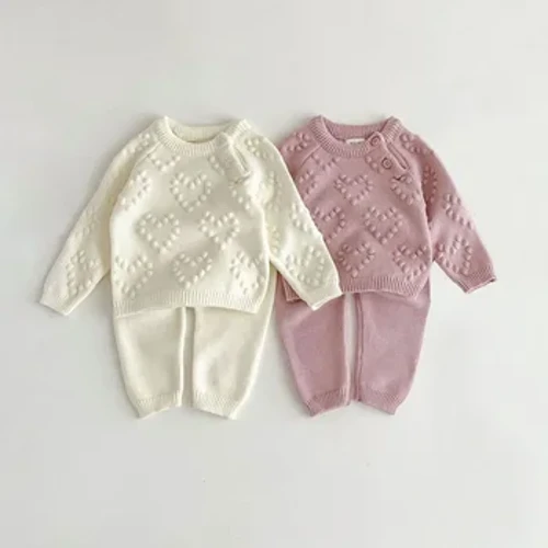 2 Stéck Fréijoer Baby Girl Kleeder Sets Strécken Pullover + Hosen fir Meedercher Neigebuerene Meedchen Kleeder Set