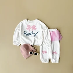 I-Spring Autumn Girl Clothing Baby Cotton Isethi Phezulu+Amabhulukwe 2PCS Umnsalo Onemikhono Emide Printa Ikhathuni I-Pullover Lace Girl Casual 1-4Y