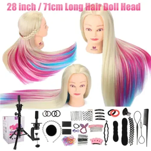 Manekin Kepala untuk Gaya Rambut Dengan 28 Inch Panjang Warna-warni Sintetis Hiar Praktek Hairdressing Pelatihan Kepala Boneka Praktek Kepang
