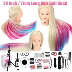 Manekin Kepala untuk Gaya Rambut Dengan 28 Inch Panjang Warna-warni Sintetis Hiar Praktek Hairdressing Pelatihan Kepala Boneka Praktek Kepang