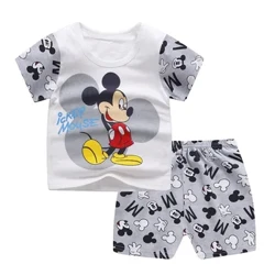 2021 Kasual Bayi Anak-anak Olahraga Pakaian Disney Mickey Mouse Set Pakaian untuk Anak Laki-laki Kostum 100% Katun Pakaian Bayi 9M -4 Tahun