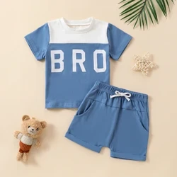 Mùa Xuân Thu Trẻ Sơ Sinh Bé Trai Áo Thể Thao BRO In Hình Tay Ngắn Plus Giả Quần Short Dây Rút Hai Bộ