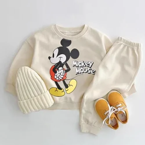 Musse Pigg tryckta tröjor Set Barn Ny stil O-ringad Huvtröjor +byxor Baby Pojkar Casual Mode Tecknad Grå träningsoveraller