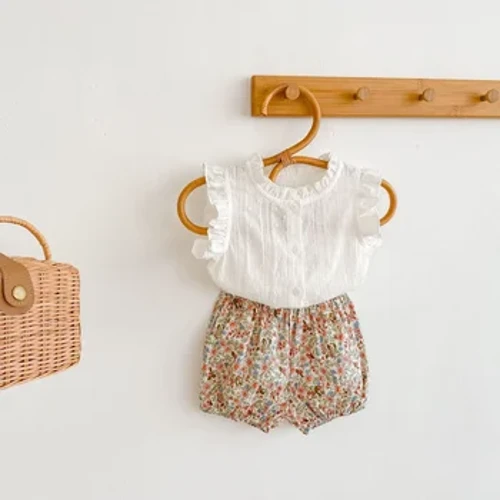 2 Pcs Balita Pakaian Musim Panas Bayi Bayi Gadis Pakaian Setelan Bayi Anak Bayi Gadis Pakaian Set Tanpa Lengan Atasan + Celana Pendek