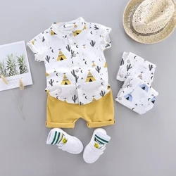 Quần áo trẻ em Bộ áo sơ mi ngắn tay mùa hè hình kim tự tháp mát mẻ