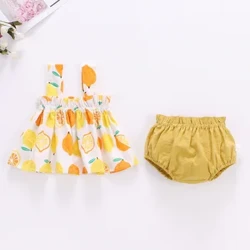 2 Pcs/set Musim Panas Tipis Pakaian Bayi Kanggo Bayi Gadis Set Cetak Mini Dress lan Celana Pendek PP Bayi Pakaian Bayi 0-18M