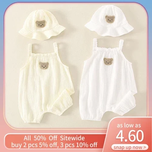2 Bộ Quần Áo Mùa Hè Cho Bé Bộ Có Mũ Cho Bé Một Mảnh Gấu Sling Áo Liền Quần Người Cá Mũ Trẻ Sơ Sinh Bé Gái Bé Trai Jumpsuit bộ Trang Phục