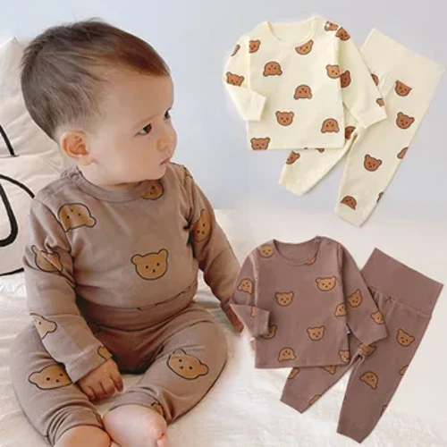 Set Pakaian Bayi Anak Bayi Laki-laki Anak Perempuan Lengan Panjang Katun Atasan dan Celana Setelan Pj Set Lucu Manis Baju Tidur Piyama Set 0-3T Pakaian
