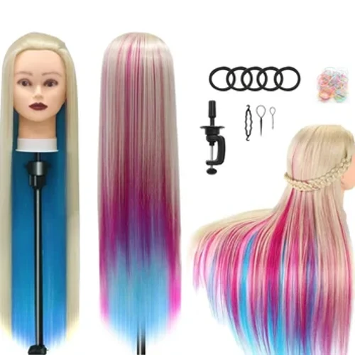 Training Hoofd Model head26-28 Inch 100% Synthetische Vezels Haar Zijdeachtig Kappers Hoofd Professionele Ombre Mannequin Poppen Hoofd