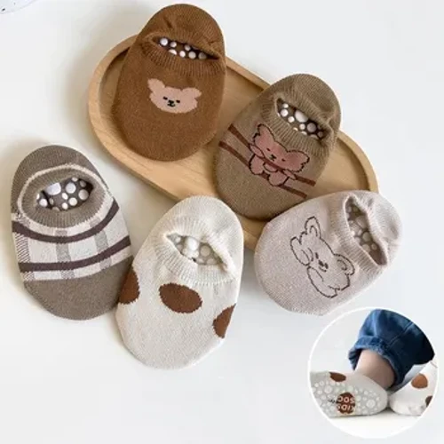 Calcetines cortos para bebé, calcetines de suelo para bebé, calcetines de oso de dibujos animados para bebé, calcetines antideslizantes de algodón para niños, calcetines antifrescos para interiores, calcetines de barco
