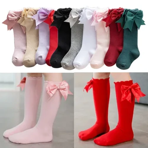 Inverno outono crianças joelho meias altas do bebê meninas meias de algodão grande arco macio crianças princesa crianças longo tubo socken para 0-5years