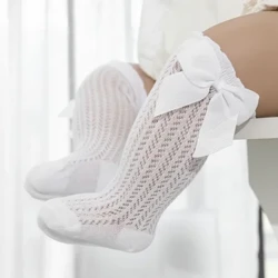 Lawadka 0-24M calcetines de niña bebé lazo grande algodón verano malla calcetines hasta la rodilla infantil calcetines largos de princesa para recién nacidos para niñas 2024