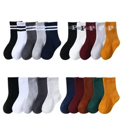 5 Cặp/lô Thu Đông Co Giãn Cao Đơn Giản Tất Trẻ Em Hàn Quốc Sọc Cotton Màu Bảng Chữ Cái Bé Trai Bé Gái Tất 1-12 Y
