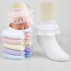 3 Đôi Tất Ren Cotton Xù Công Chúa Lưới Tất Trẻ Em Mắt Cá Chân Ngắn Tất Trắng Hồng Xanh Dương Cho Bé Gái Muỗng