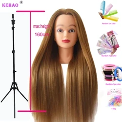 Bebek Kafası Saç Modelleri Manken Kafası Ile % 100% Sentetik Uzun Saç Örgü Kuaförlük Için Eğitim Kafası Kelepçe Ile Peruk Standı