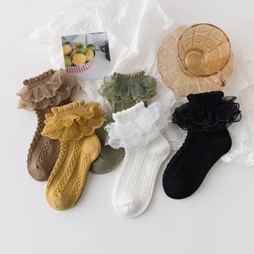 Lawadka-Calcetines infantiles para niñas de 1 a 15 años, tutú de encaje, calcetines de princesa de algodón para bebés, calcetines para adolescentes con volantes a la moda 2023