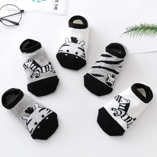 Tất Trẻ Em Cotton Mỏng Hoạt Hình Nhỏ Lừa Tàu Tất Bé Trai Tất Cho Bé Ngắn In Hình Động Vật Dễ Thương Sock 5 Đôi