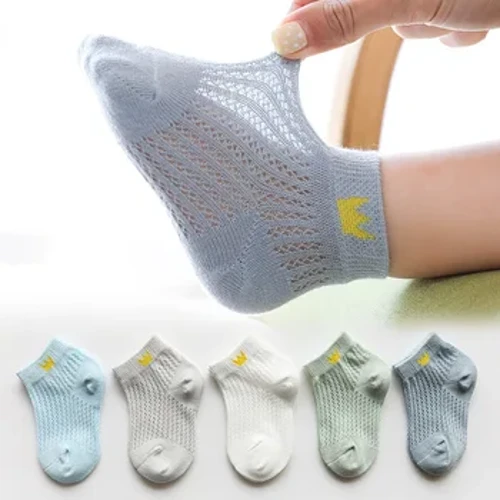 5 Pasang/Banyak 0-6Y Anak Ultrathin Mesh Kaus Kaki Bayi Laki-laki Anak Perempuan Musim Panas Katun Lucu Bernapas Tipis Lembut Perahu Kaos Kaki Kaos Kaki Anak